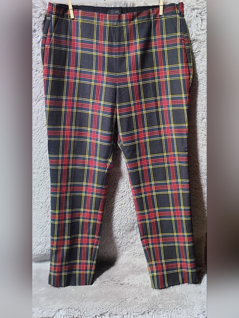 J. Crew Black Plaid Cropped Pants with Red and Yellow Windowpane